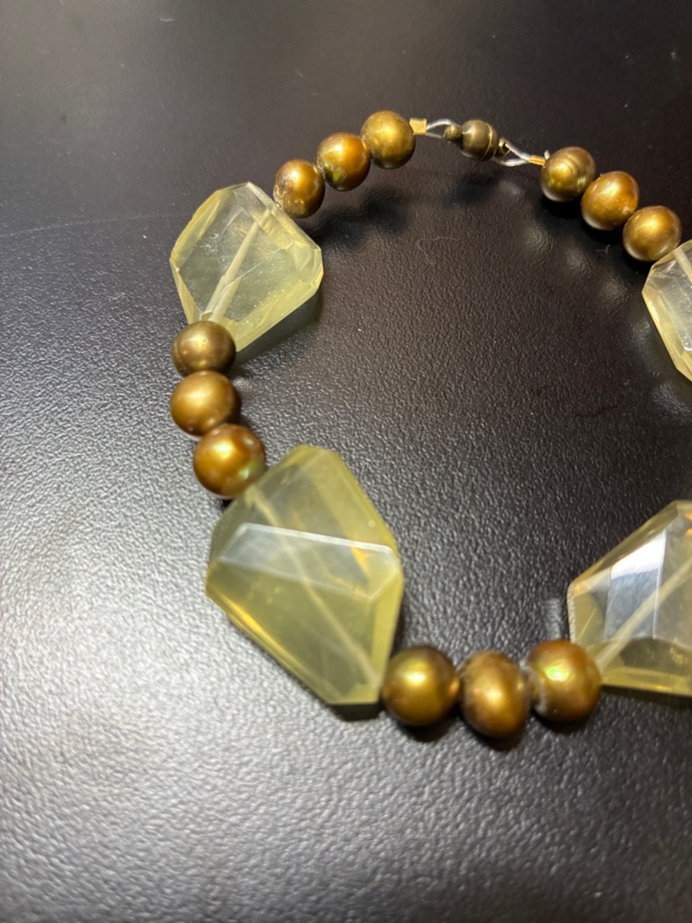 Israeli Cut natural lemon quartz gemstone and pearl magnetic clasp Bracelet - Picture 3 of 16
